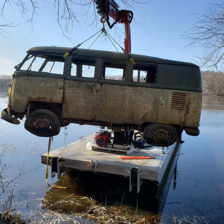 30' barge built for island restoration with van